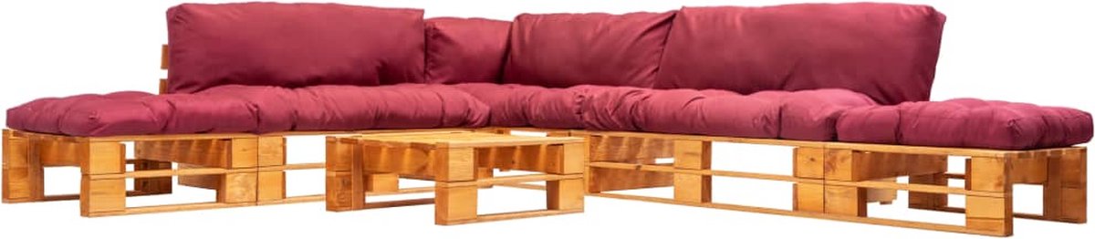 Vidaxl 6-delige Loungeset Pallet Met Rode Kussens Hout - Rood