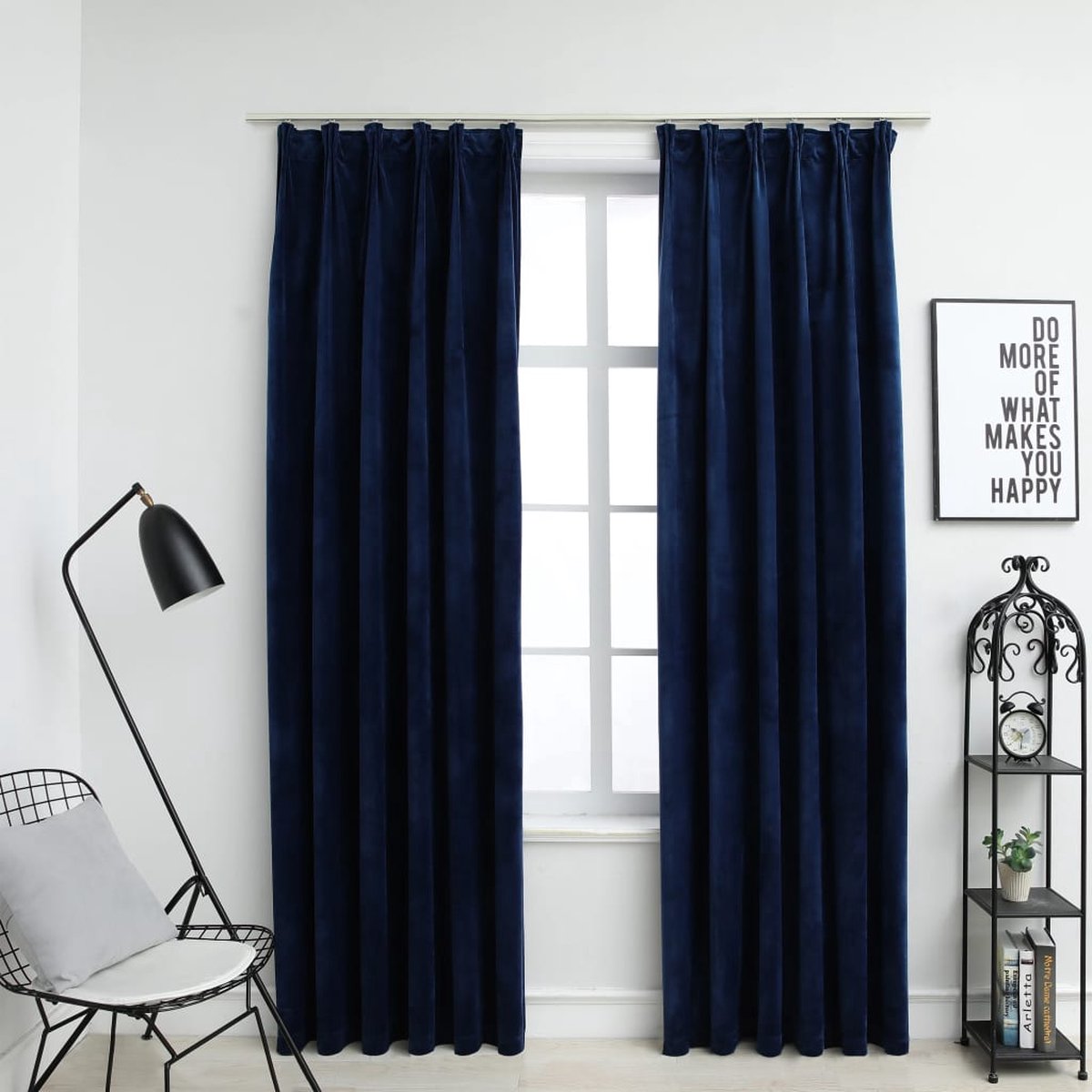 Vidaxl Gordijnen Verduisterend 2 St Met Haken 140x225 Cm Fluweel - Blauw