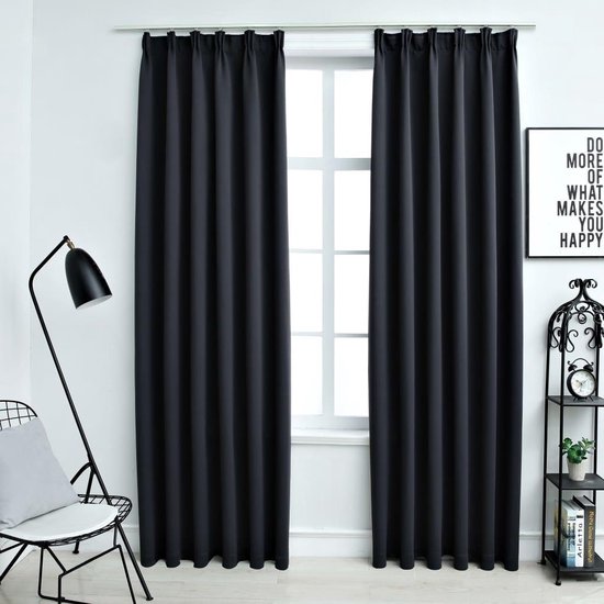 Vidaxl Gordijnen Verduisterend Met Haken 2 St 140x245 Cm - Negro