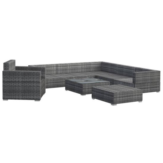 Vidaxl 8-delige Loungeset Met Kussens Poly Rattan - Grijs