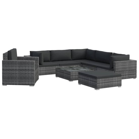 Vidaxl 8-delige Loungeset Met Kussens Poly Rattan - Grijs