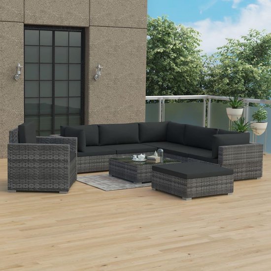 Vidaxl 8-delige Loungeset Met Kussens Poly Rattan - Grijs