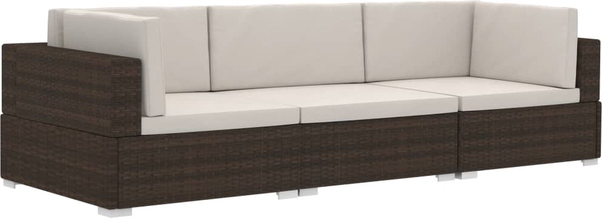 Vidaxl 3-delige Loungeset Met Kussens Poly Rattan - Bruin