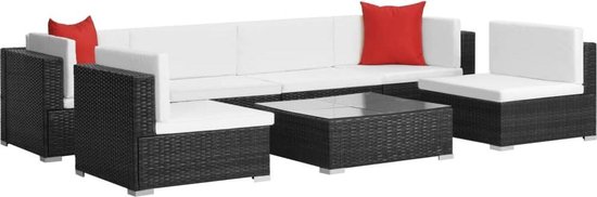 Vidaxl 7-delige Loungeset Met Kussens Poly Rattan - Zwart