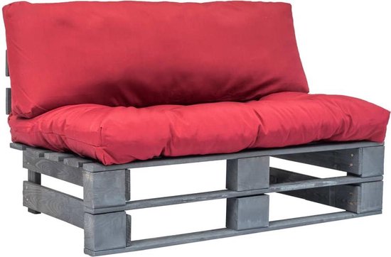 Vidaxl Tuinbank Met Rode Kussens Pallet Grenenhout - Rood