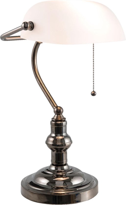 Clayre & Eef Bureaulamp 27x23x42 Cm E27 / Max. 1x 60watt -, Zilver - Ijzer, Glas - Wit