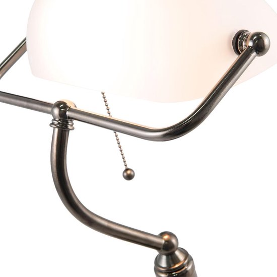 Clayre & Eef Bureaulamp 27x23x42 Cm E27 / Max. 1x 60watt -, Zilver - Ijzer, Glas - Wit