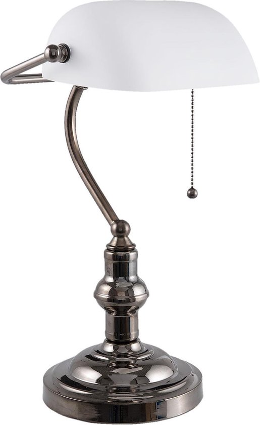 Clayre & Eef Bureaulamp 27x23x42 Cm E27 / Max. 1x 60watt -, Zilver - Ijzer, Glas - Wit