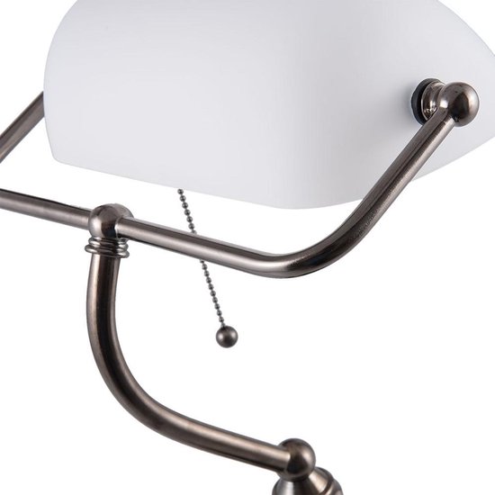 Clayre & Eef Bureaulamp 27x23x42 Cm E27 / Max. 1x 60watt -, Zilver - Ijzer, Glas - Wit