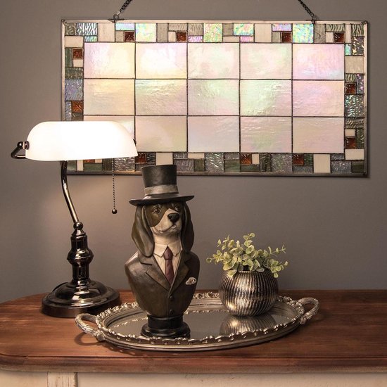 Clayre & Eef Bureaulamp 27x23x42 Cm E27 / Max. 1x 60watt -, Zilver - Ijzer, Glas - Wit