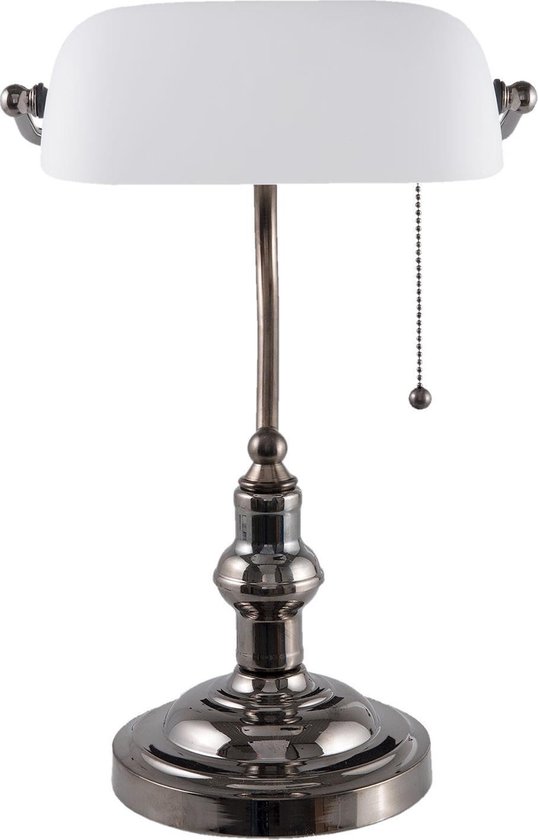 Clayre & Eef Bureaulamp 27x23x42 Cm E27 / Max. 1x 60watt -, Zilver - Ijzer, Glas - Wit