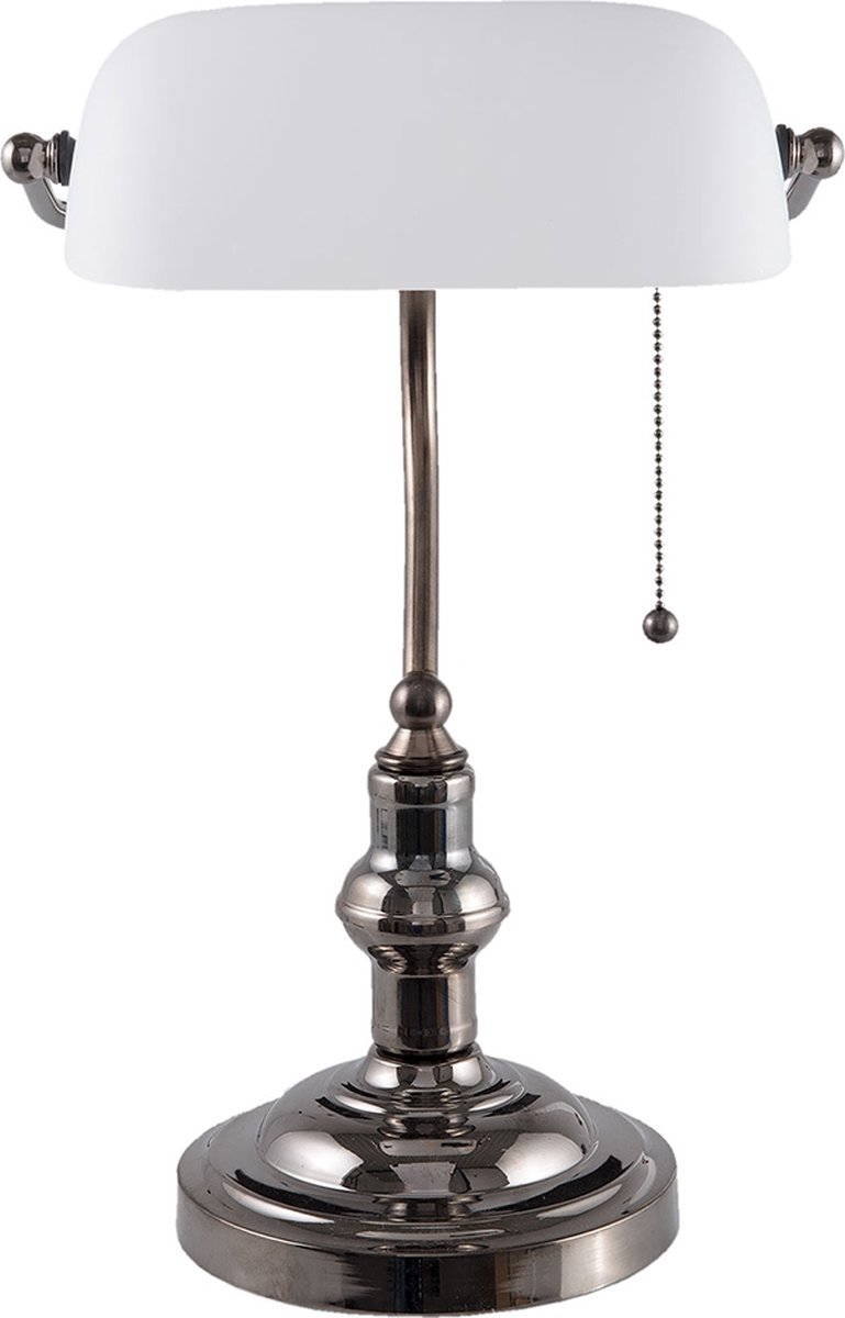 Clayre & Eef Bureaulamp 27x23x42 Cm E27 / Max. 1x 60watt -, Zilver - Ijzer, Glas - Wit