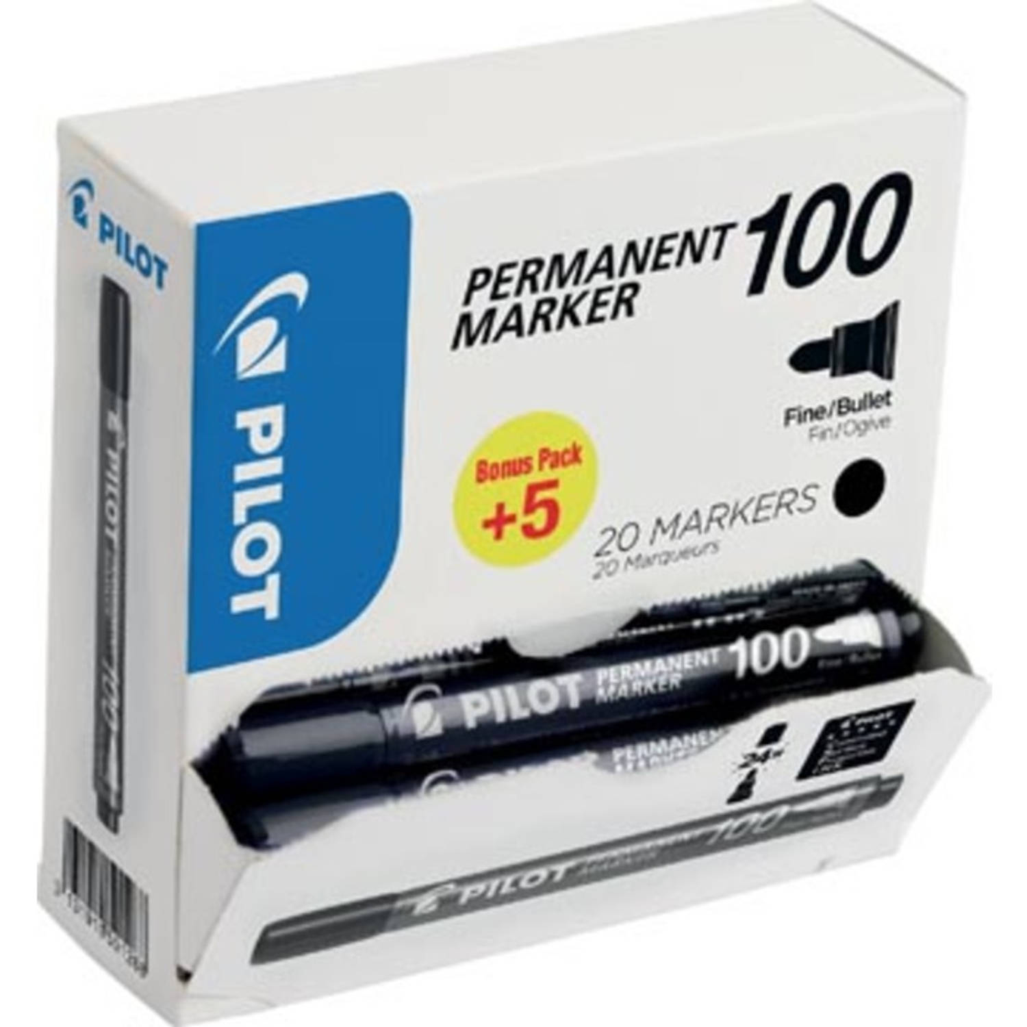 Pilot Permanent Marker 100, Xxl Doos Met 15 + 5 Stuks, - Zwart