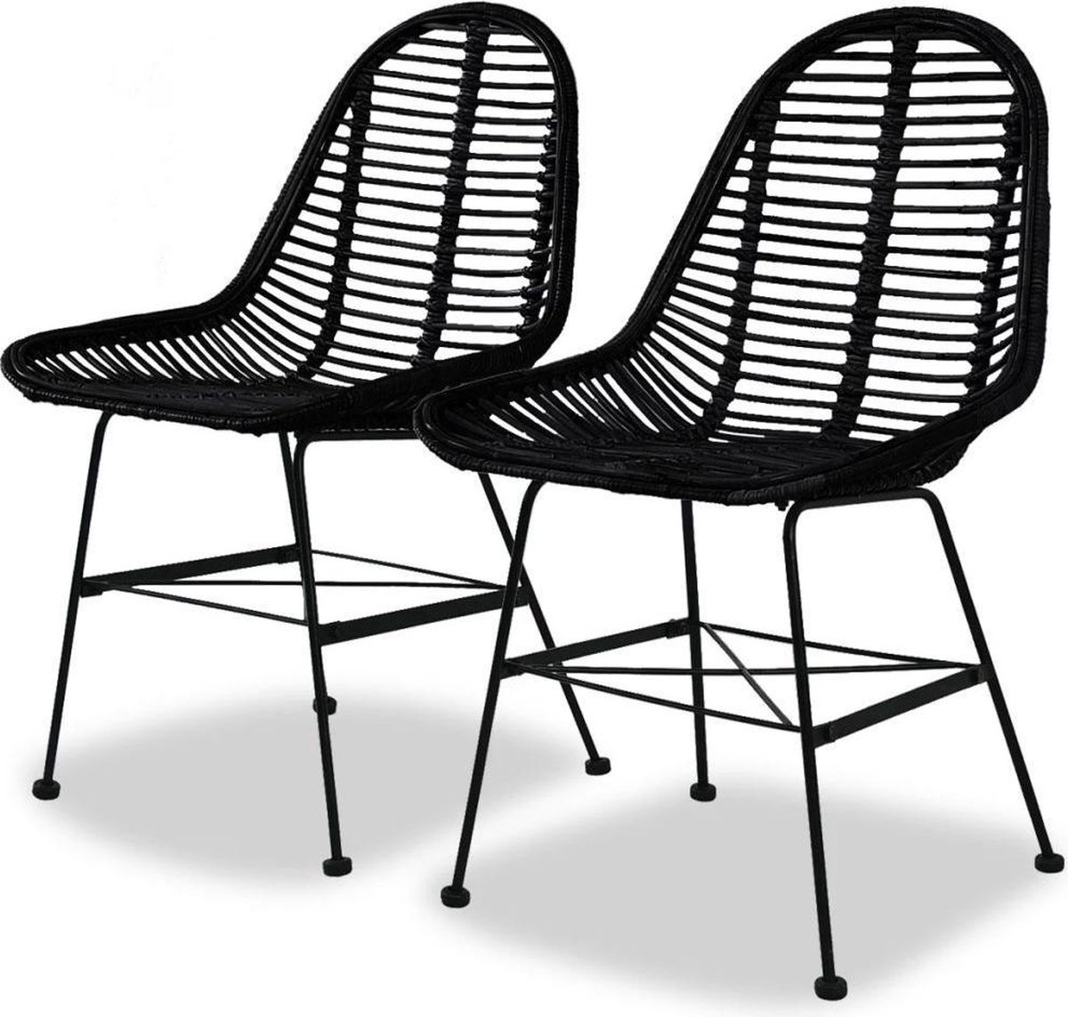 Vidaxl Eetkamerstoelen 2 St Natuurlijk Rattan - Zwart