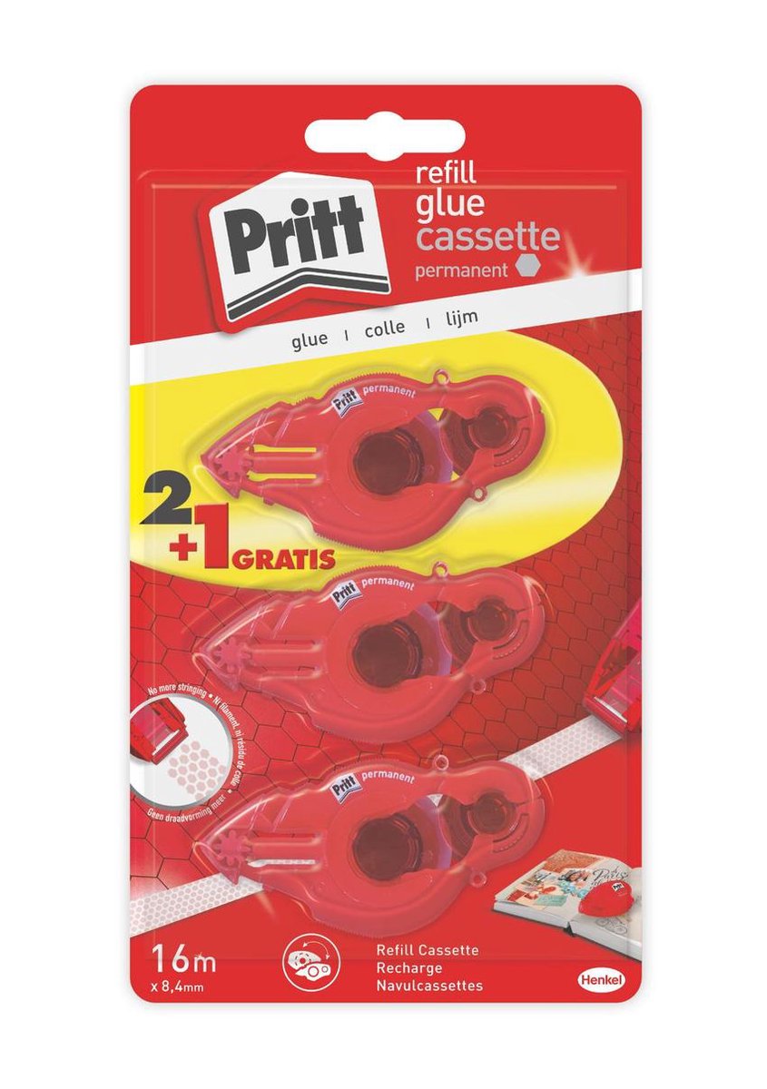 Pritt Vulling Voor Lijmroller Refill Permanent, Blister 2 + 1 Gratis