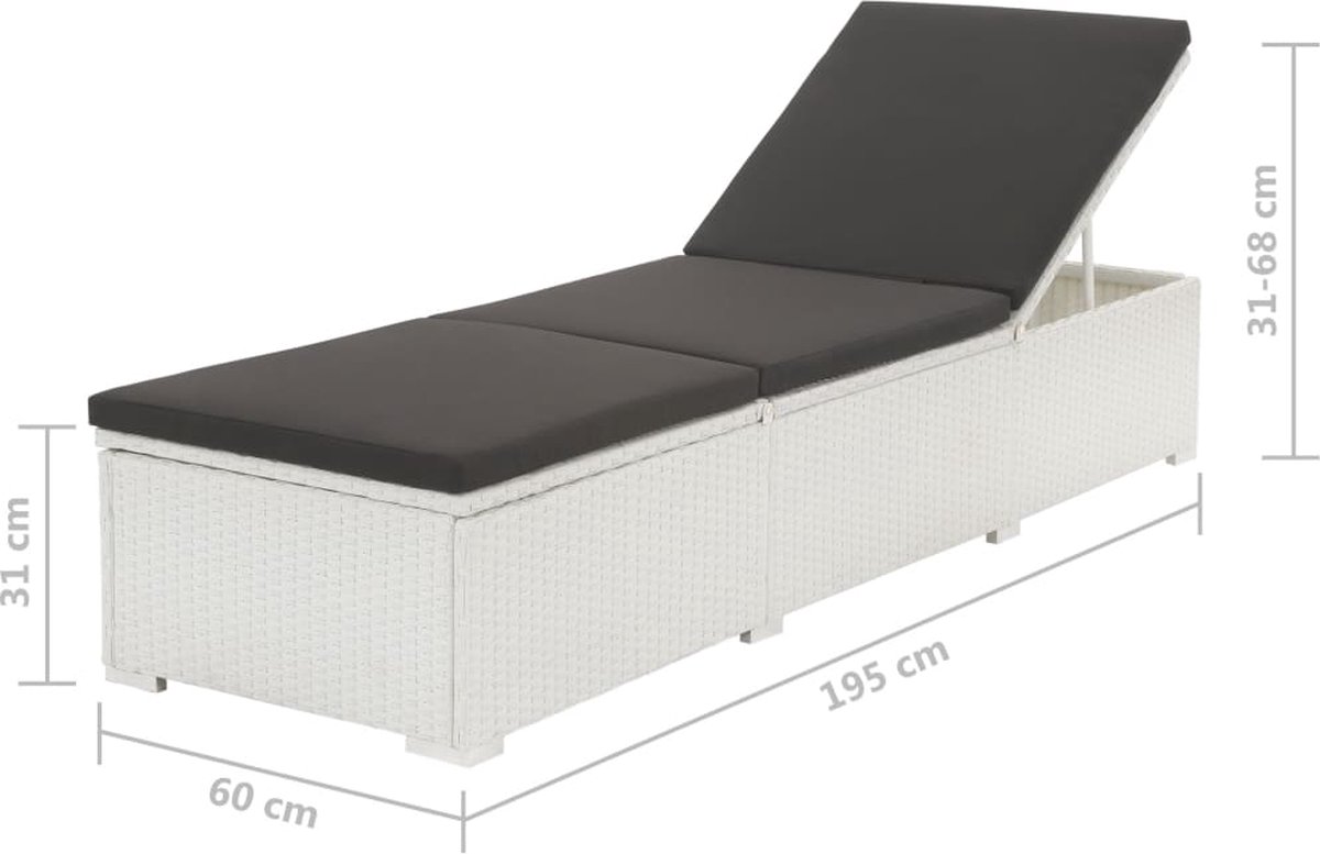 Vidaxl Ligbed Met Kussen Poly Rattan - Wit