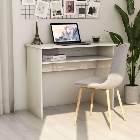 Vidaxl Bureau 90x50x74 Cm Spaanplaat Hoogglans - Wit