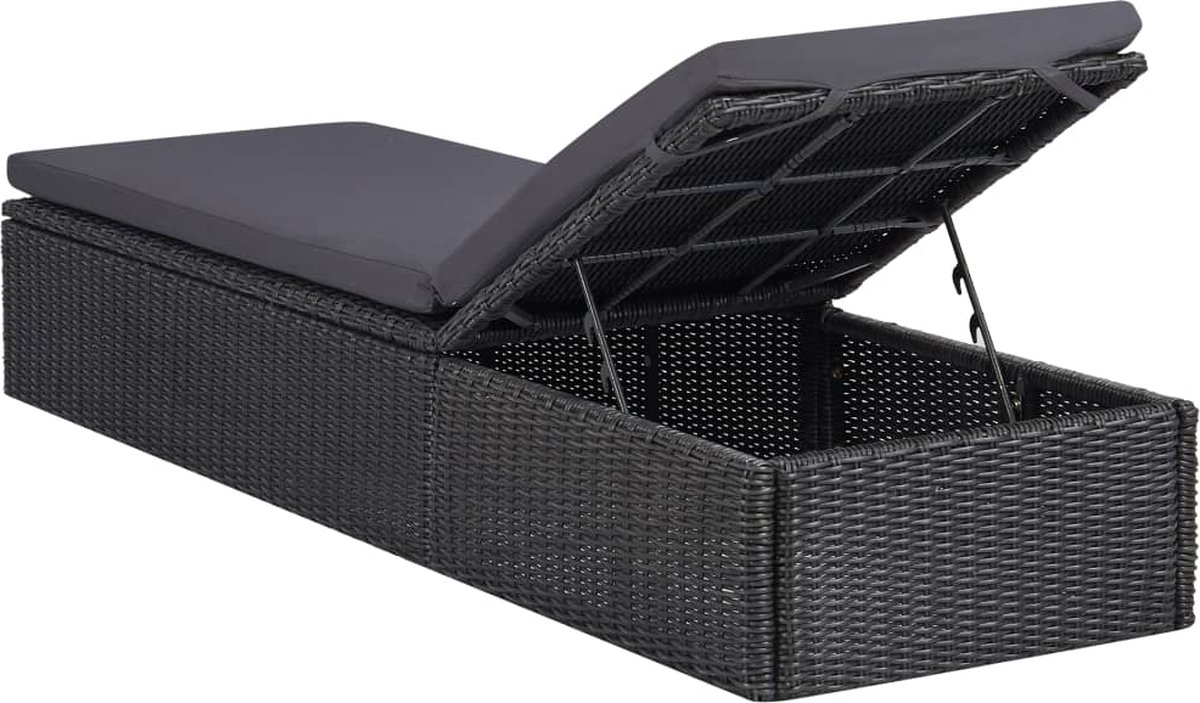 Vidaxl Ligbed Poly Rattan En Donkergrijs - Zwart