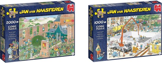 Jumbo Jan Van Haasteren - Puzzelset - De Kunstmarkt 2000 Stukjes & Bijna Klaar 1000 Stukjes