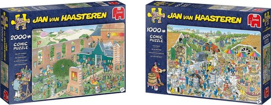 Jumbo Jan Van Haasteren - Puzzelset - De Kunstmarkt 2000 Stukjes & De Wijnmakerij 1000 Stukjes