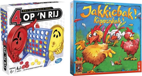 Hasbro Spellenbundel - Bordspel - 2 Stuks - 4 Op 'N Rij & Jakkiebak! Kippenkak!