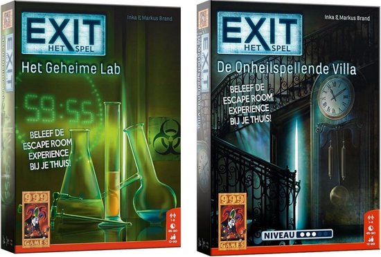 999Games Spellenbundel - 2 Stuks - Bordspel - Exit - Het Geheime Lab & De Onheilspellende Villa