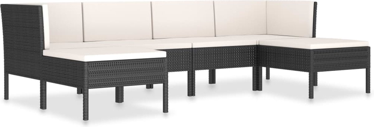 Vidaxl 6-delige Loungeset Met Kussens Poly Rattan - Zwart