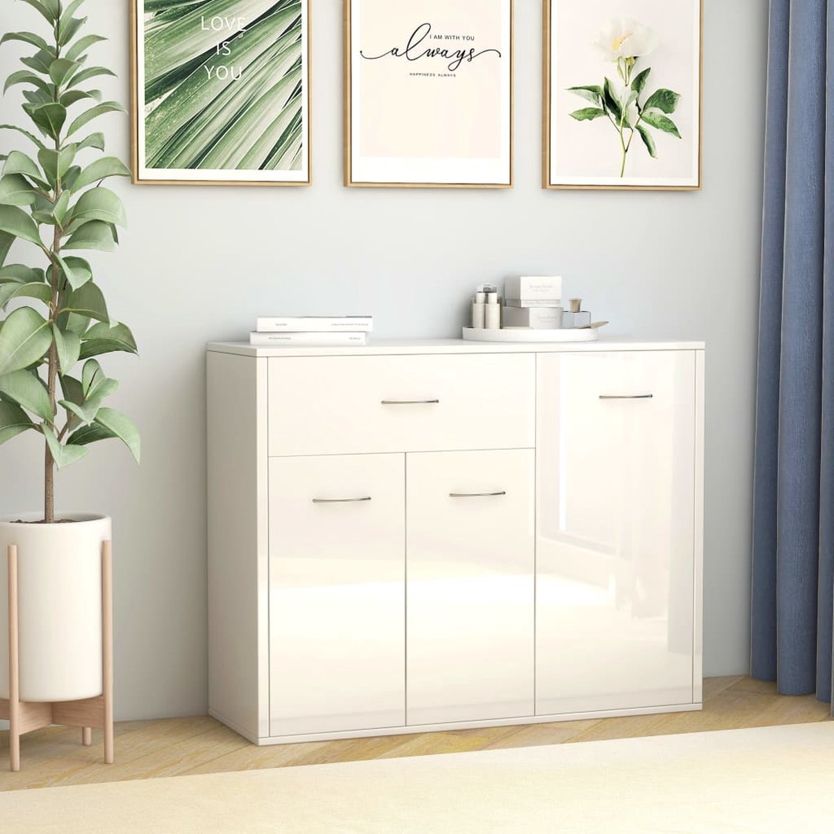 Vidaxl Dressoir 88x30x70 Cm Spaanplaat Hoogglans - Blanco