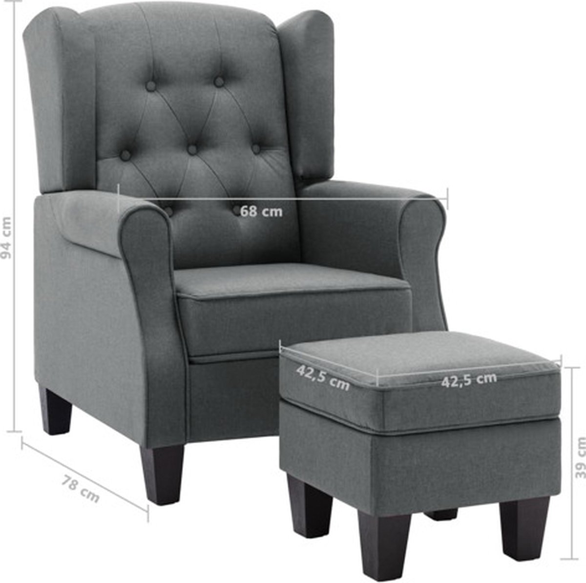 Vidaxl Fauteuil Met Voetenbankje Stof Licht - Grijs