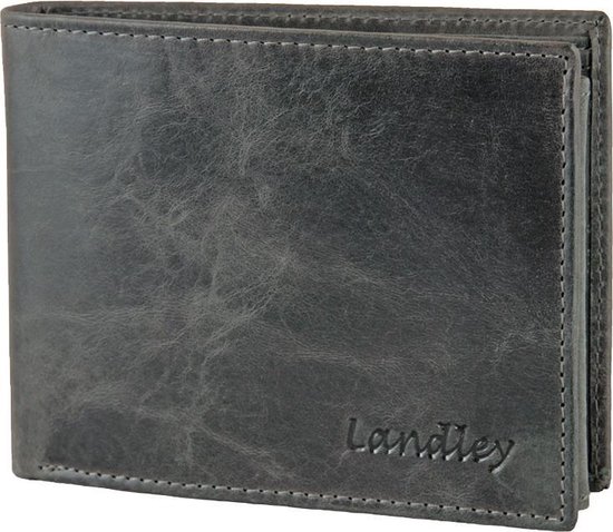 Landley 'Wild-look' Leren Heren Portemonnee - Billfold Model - Met Anti-skim Rfid Bescherming - - Grijs