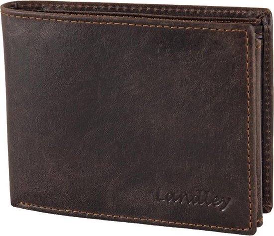 Landley 'Wild-look' Leren Heren Portemonnee - Billfold Model - Met Anti-skim Rfid Bescherming - - Bruin