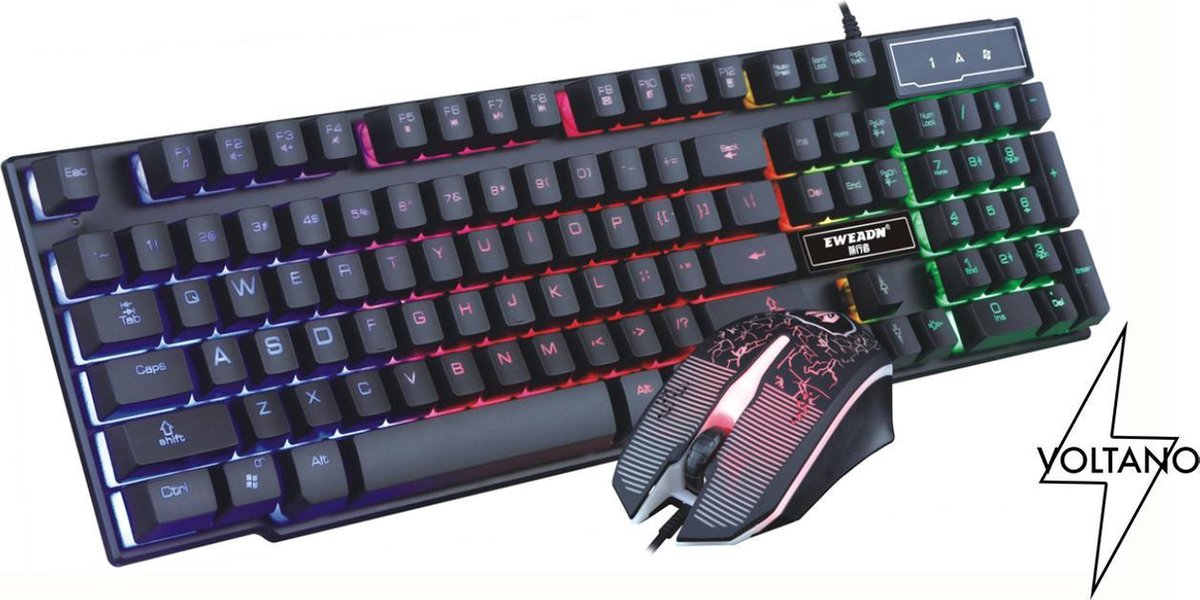 Gaming Keyboard Qwerty, USB, Mechanisch – Game Toetsenbord Met Muis - Muis En Toetsenbord Met Led Verlichting - Gaming Accessoires - 6 Kleuren Led Verlichting (Blauw Paars Rood Oranje Groen) – Spatwaterdicht - Roze