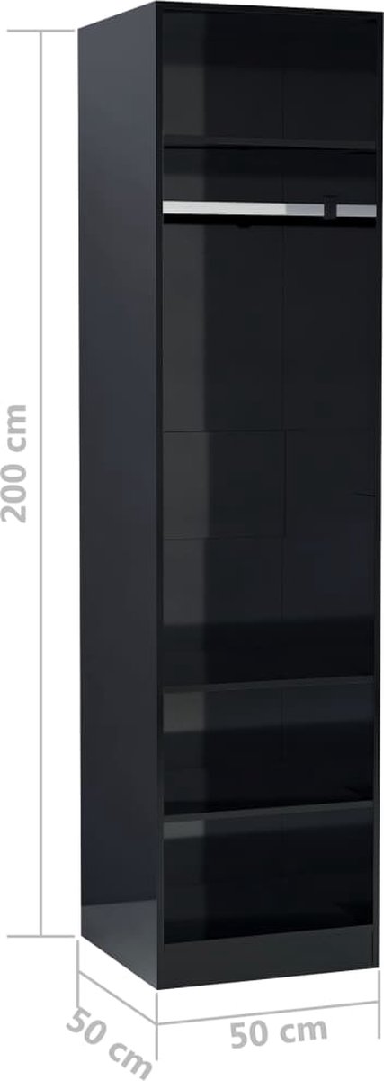 Vidaxl Kledingkast 50x50x200 Cm Spaanplaat Hoogglans - Zwart
