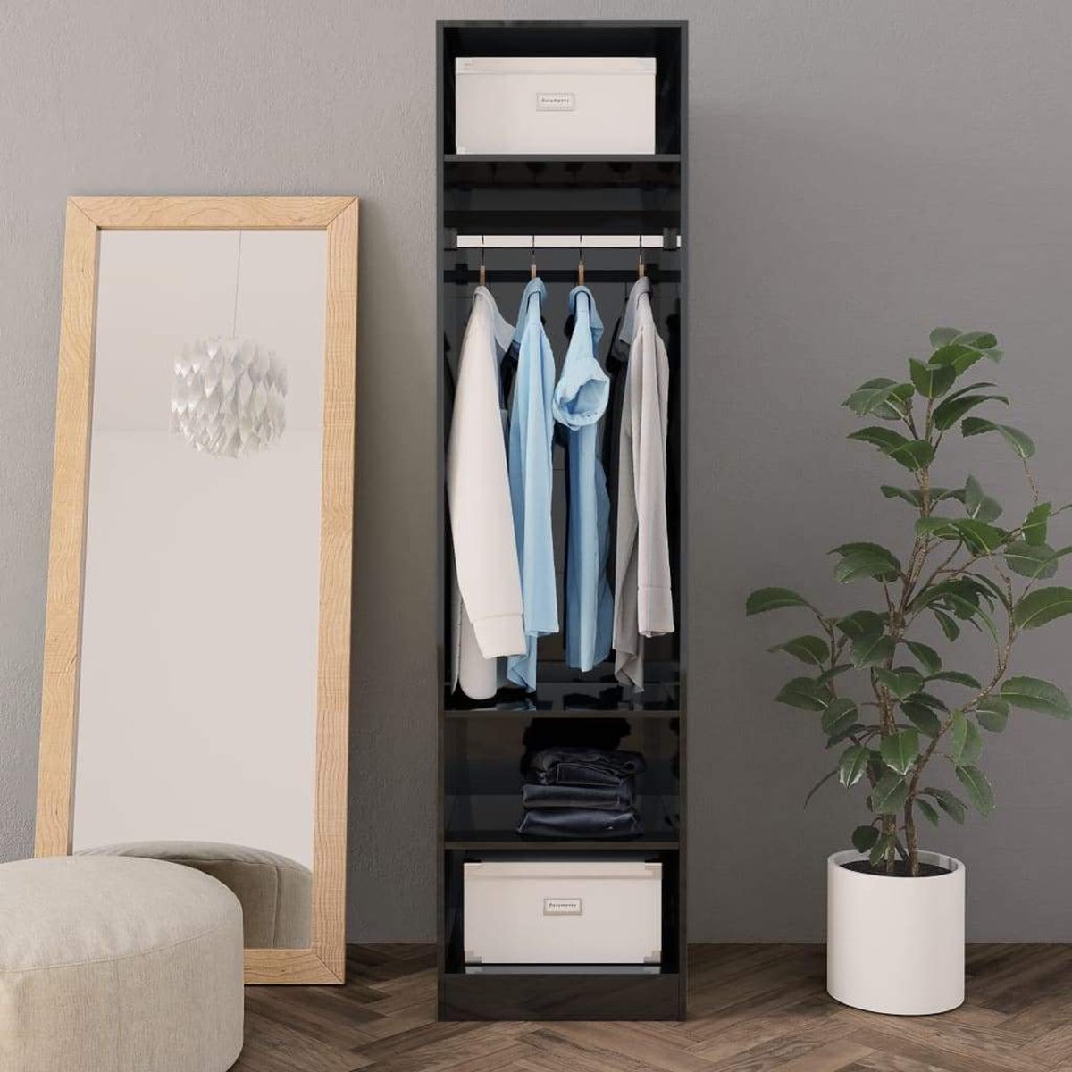 Vidaxl Kledingkast 50x50x200 Cm Spaanplaat Hoogglans - Zwart