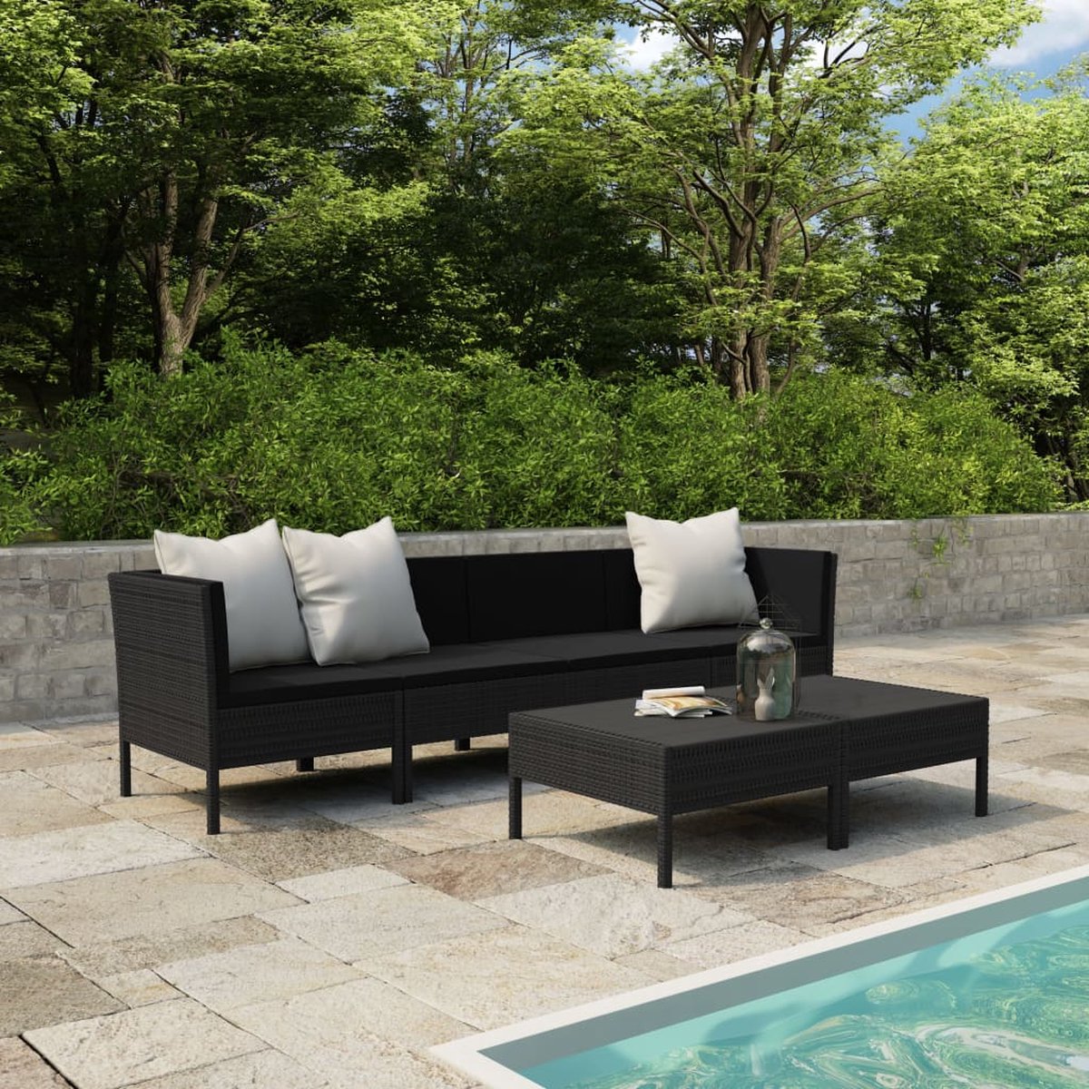 Vidaxl 6-delige Loungeset Met Kussens Poly Rattan - Negro