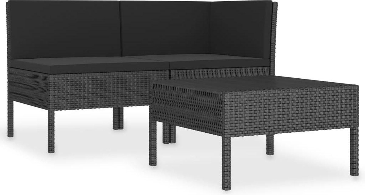 Vidaxl 3-delige Loungeset Met Kussens Poly Rattan - Negro