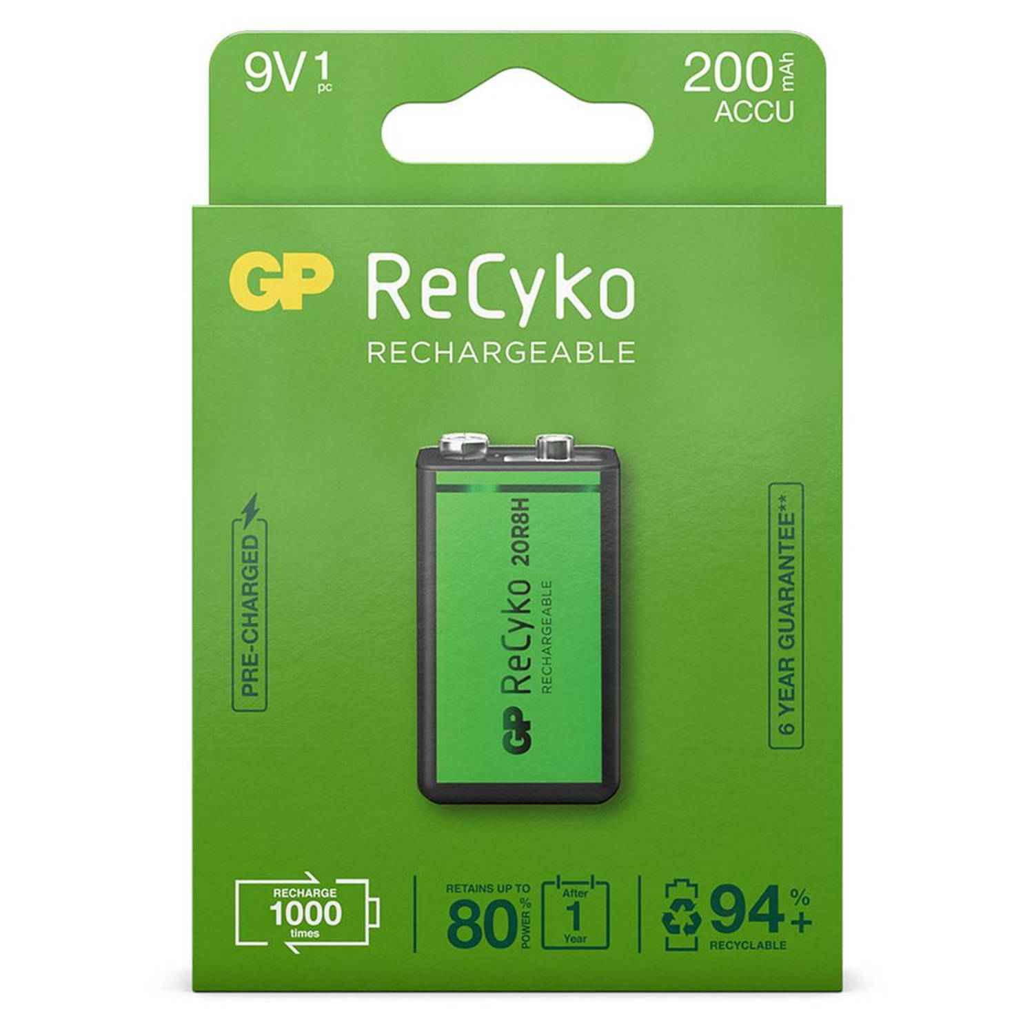 GP Recyko 9v 200mah 1 Stuk Oplaadbare Nimh Batterij