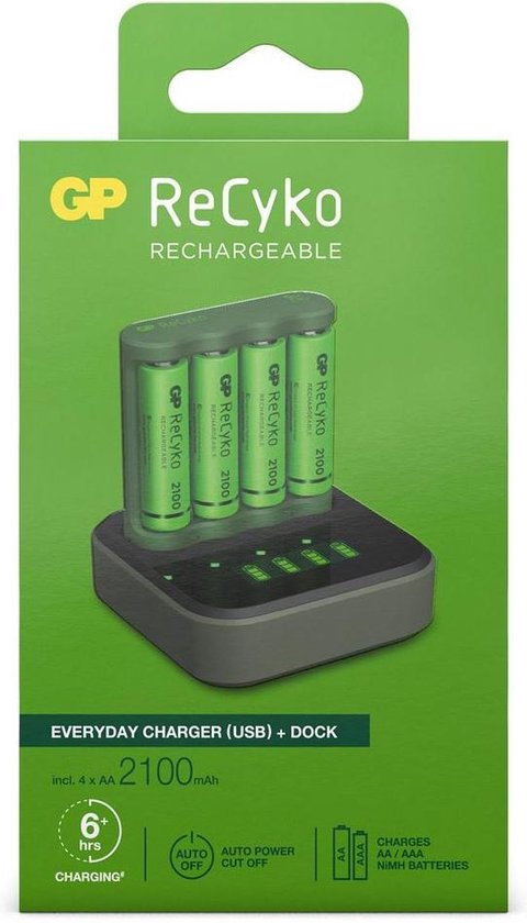 GP Recyko Batterijlader Usb B421 + Laaddock D451 + 4x Aa 2100 Mah Batterijen