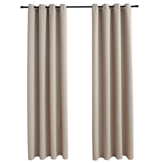 Vidaxl Gordijn Verduisterend Met Metalen Ringen 2 St 140x245 Cm - Beige