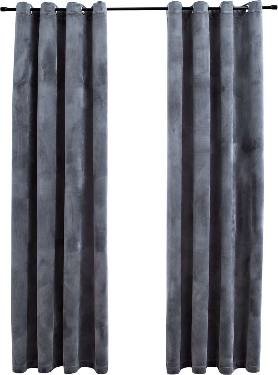 Vidaxl Gordijn Verduisterend Met Ringen 2 St 140x245 Cm Fluweel - Grijs