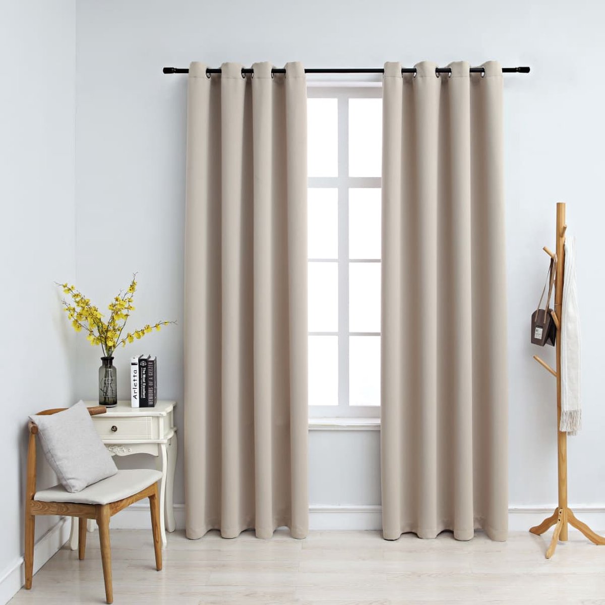 Vidaxl Gordijn Verduisterend Met Metalen Ringen 2 St 140x175 Cm - Beige