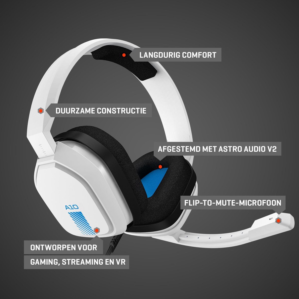 Astro A10 Gaming Headset voor PC, PS5, PS4, Xbox Series X|S, Xbox One -/Blauw - Wit