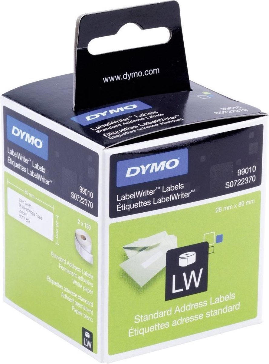 Dymo Authentieke LW Adreslabel (28 x 89 mm) 2 Rollen - Wit