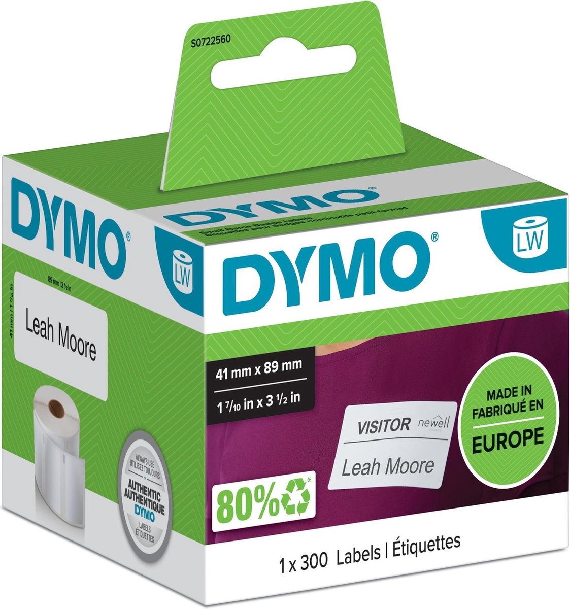 Dymo Authentieke LabelWriter Kleine Naambadge Label (41 mm x 89 mm) - Wit