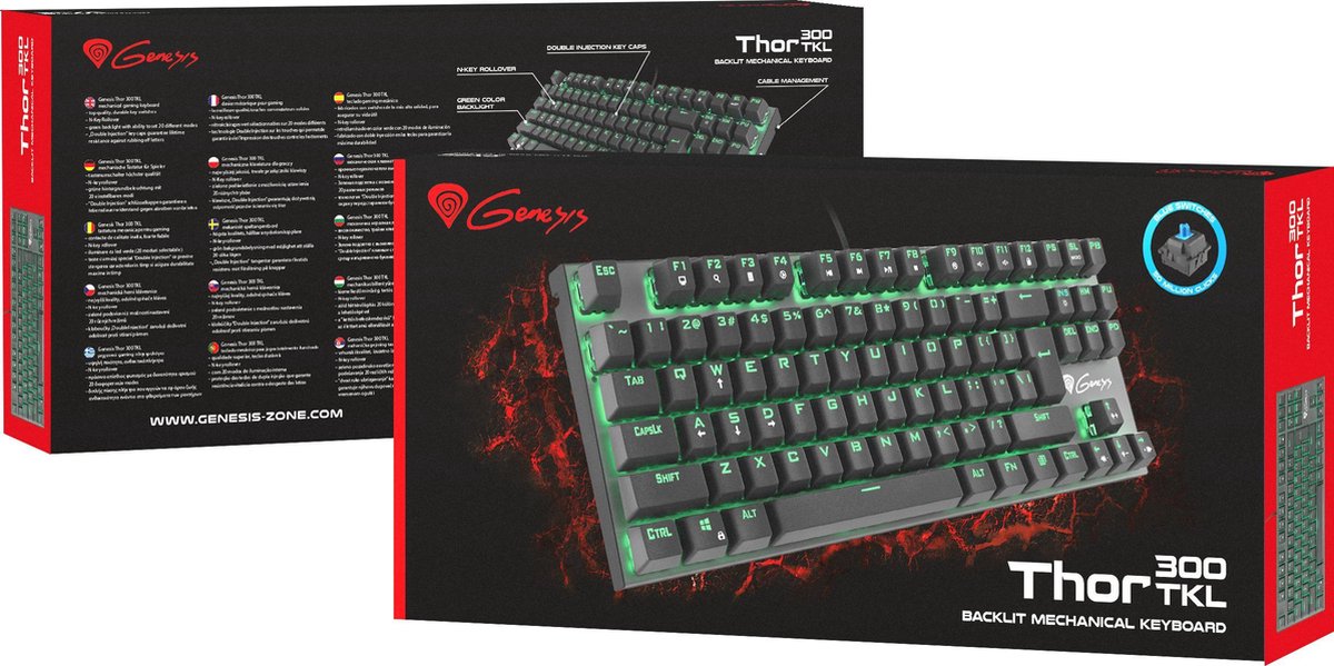 Genesis Thor 300 TKL US - Mechanisch Gaming Toetsenbord - Met achtergrondverlichting - Blue Outemu Switch (Niet geschikt voor PS/4) - Zwart