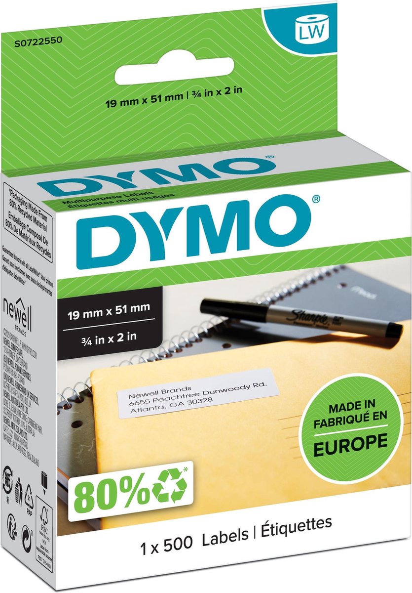 Dymo Authentieke Kleine Multifunctionele Labels (19 mm x 51 mm)