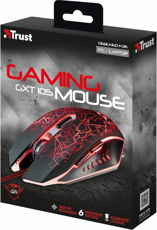 Trust GXT 105 Izza Illuminated Gaming Mouse - Zwart