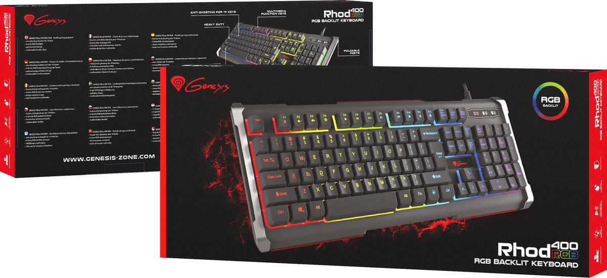 Genesis RHOD 400 RGB toetsenbord USB QWERTY US International - Zwart