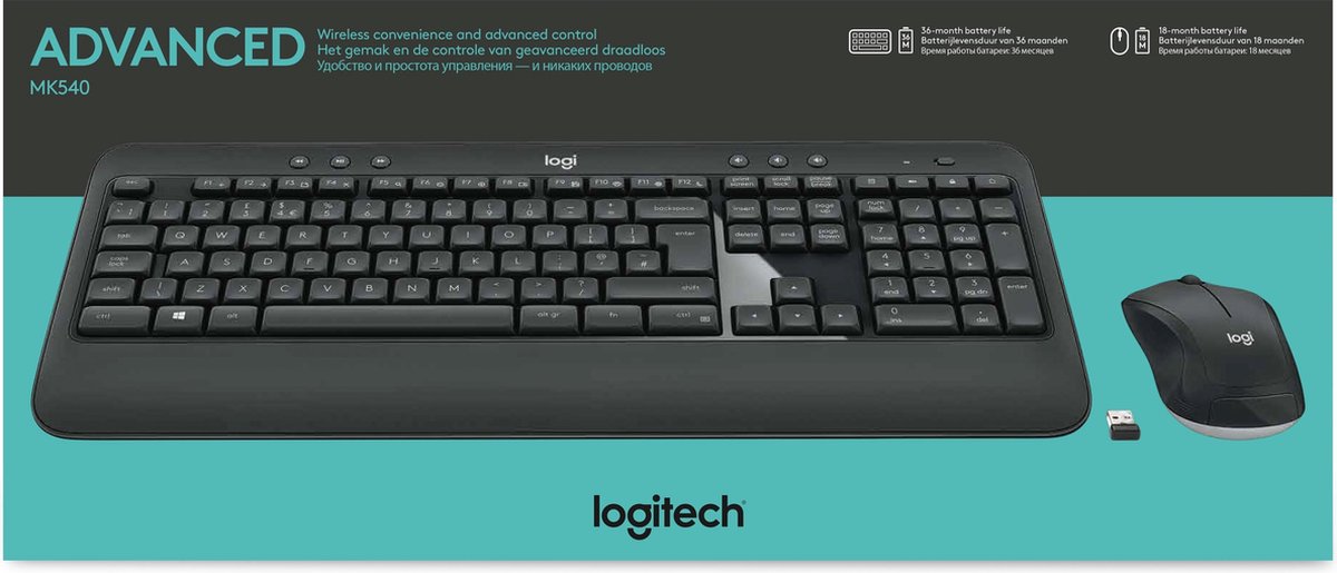 Logitech MK540 Advanced toetsenbord RF Draadloos AZERTY Frans Zwart, - Wit