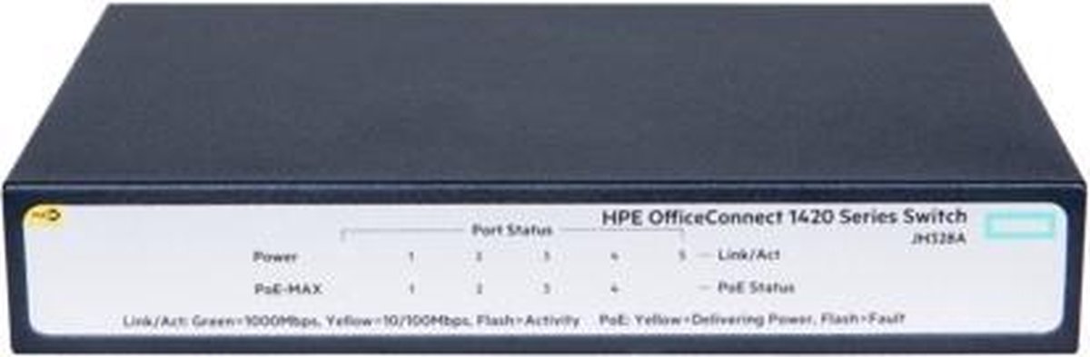 Hewlett Packard Enterprise OfficeConnect 1420 5G PoE+ (32W) Unmanaged L2 Gigabit Ethernet (10/100/1000) 1U Power over Ethernet (PoE) - Gris